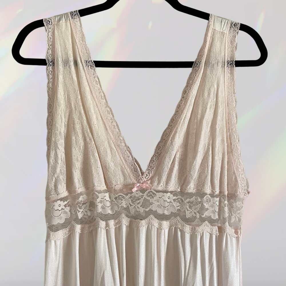 Light Pink Floor Length Night Gown with Lace Bust and Waist